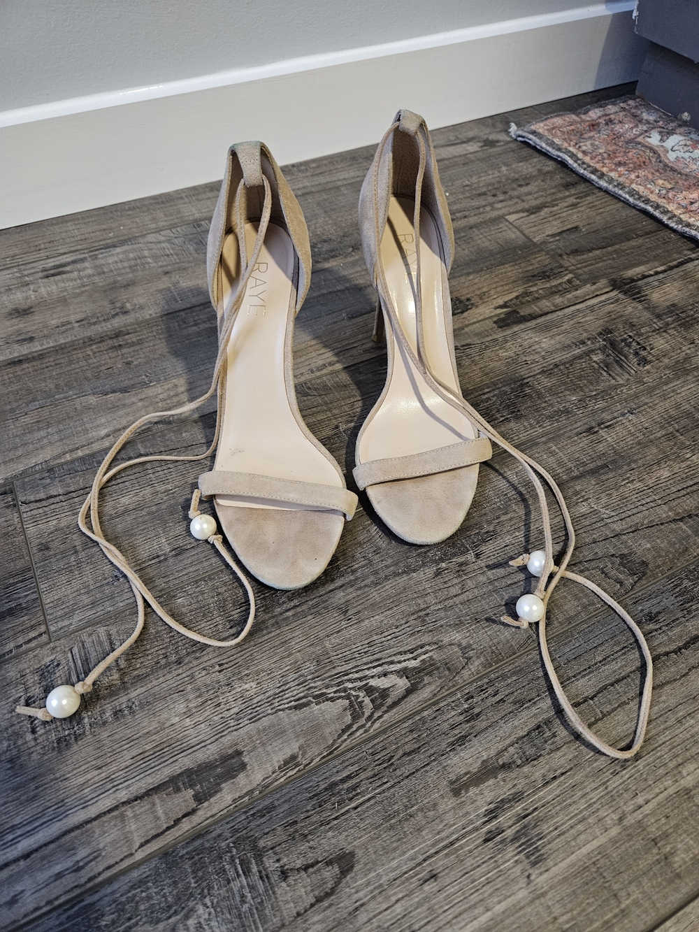RAYE Nude Suede Lace-Up Heeled Sandals
